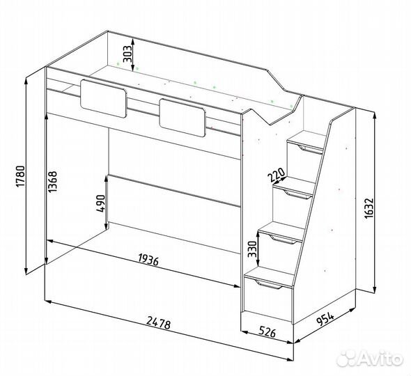 Кровать-чердак. Мозаика-2 (правый/левый) 190х90