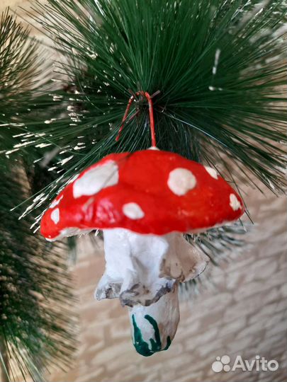 Ватная елочная игрушка мухомор
