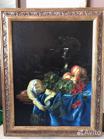 Картина маслом на холсте натюрморт, старинная