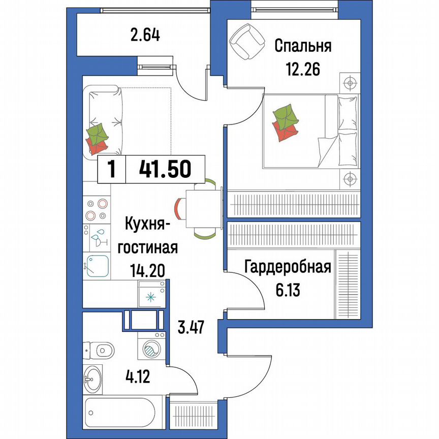 1-к. квартира, 41,5 м², 11/16 эт.