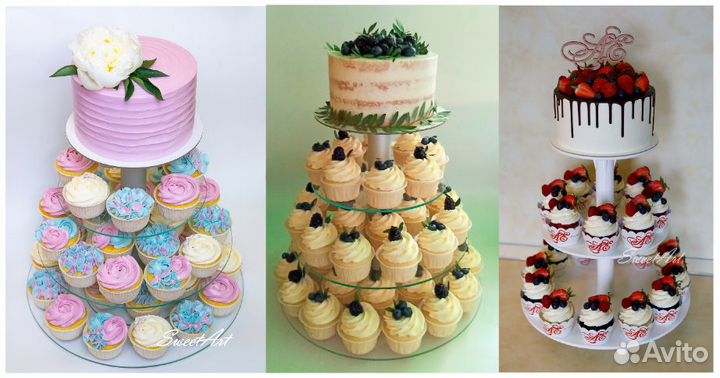 Многоярусные подставки, торты, капкейки, кенди бар