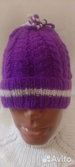 Шапки и Манишки Женские Фиолетового цвета ручной в
