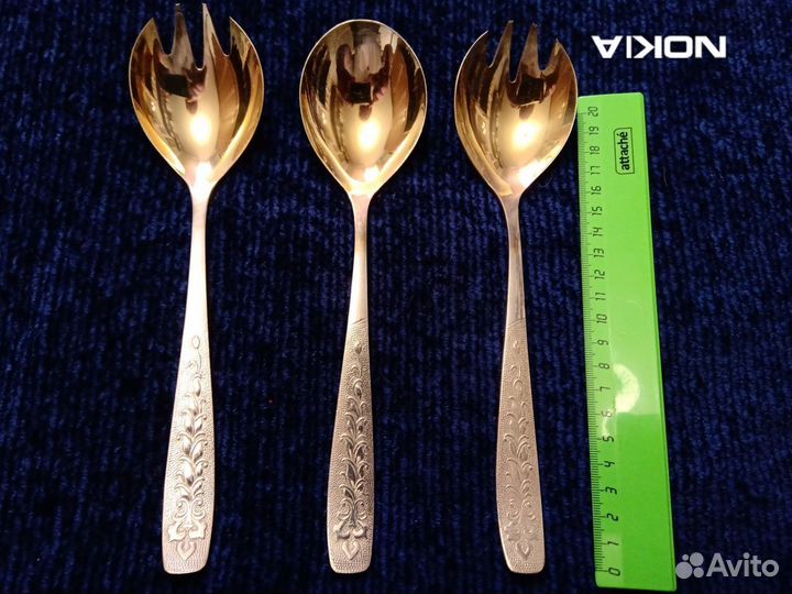 Мельхиор с позолотой столовая ложка и вилка СССР