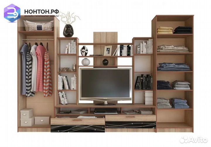 Гостиная Багира дуб сонома / стекло каштан