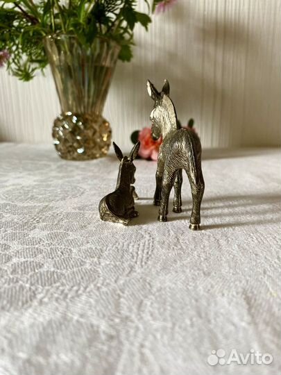 Винтажные статуэтки ослики, серебрение