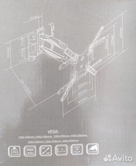 Поворотно наклонный кронштейн для тв до 140см