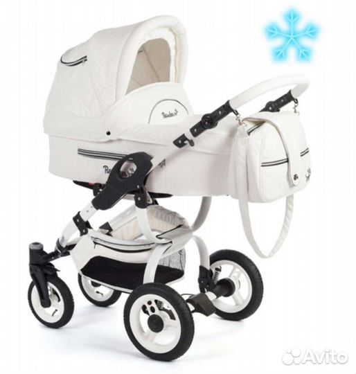 Коляска Reindeer City Lily 2 в 1 из белой эко кожи