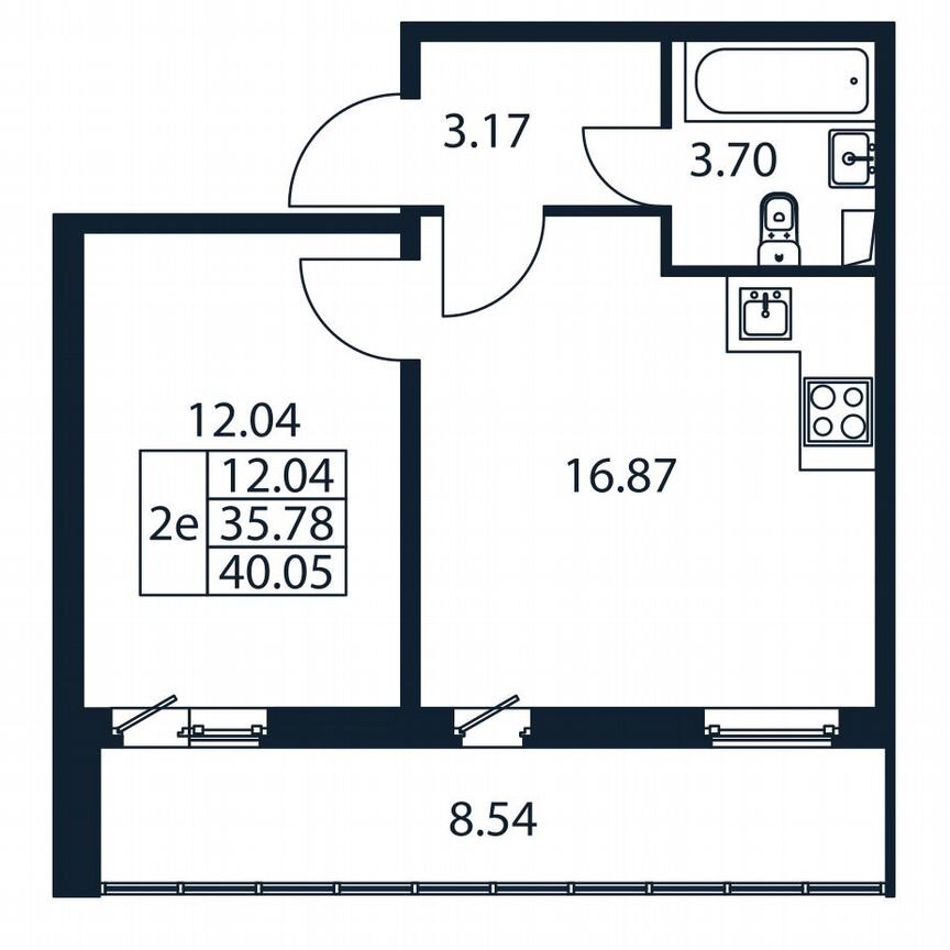 1-к. квартира, 40,1 м², 1/12 эт.