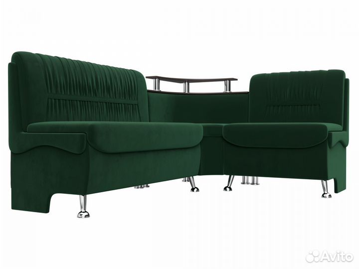 Диван кухонный угловой Сидней правый угол, велюр, зеленый