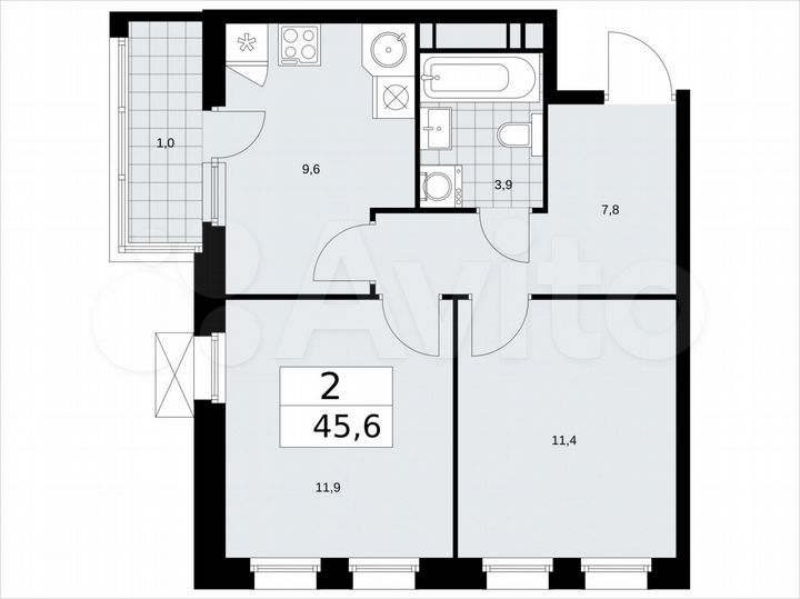 2-к. квартира, 45,6 м², 13/14 эт.