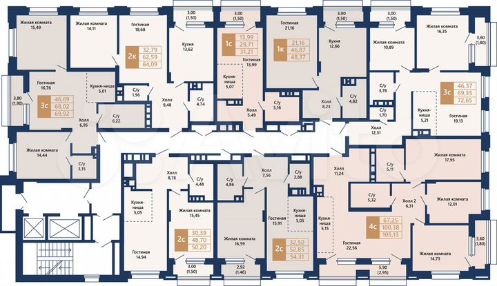 4-к. квартира, 102,2 м², 7/14 эт.