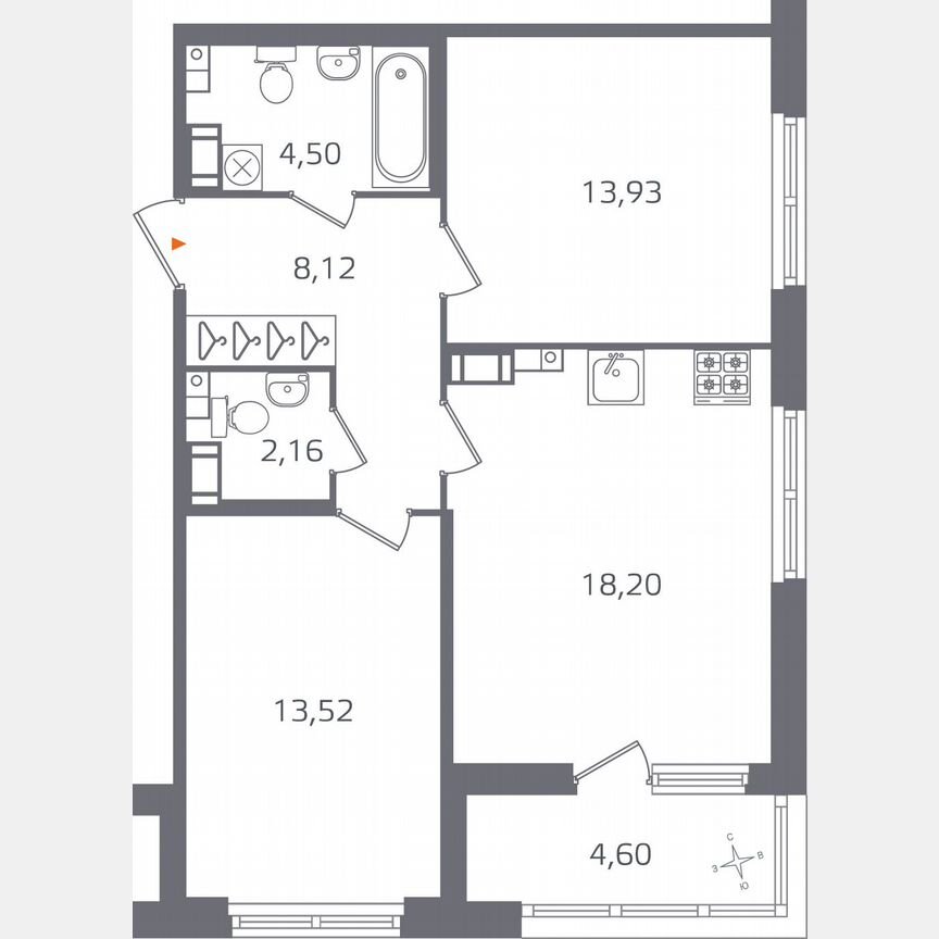 2-к. квартира, 62,7 м², 4/15 эт.