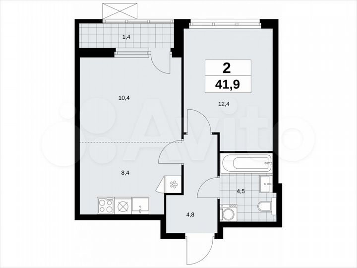 2-к. квартира, 41,9 м², 3/11 эт.