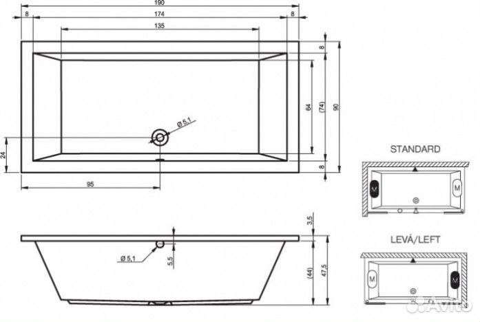 Ванна акриловая Riho Lusso 190x90