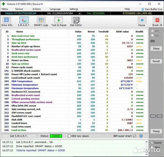 Жесткий диск ноутбука HDD Hitachi 2.5