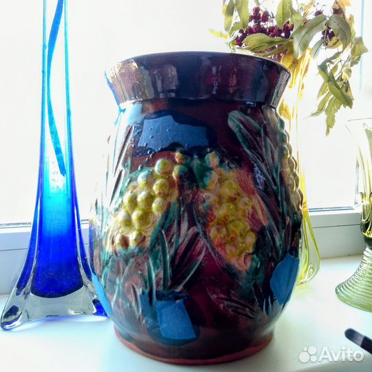 Ваза цветная Гжель майолика керамика Винтаж