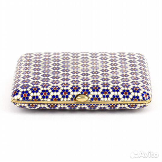 Старинный серебряный портсигар с эмалью 84 пробы