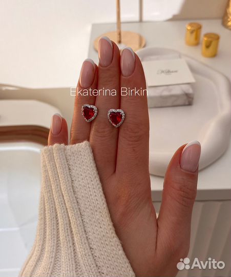 Сердечки гранатовые цвет серебро