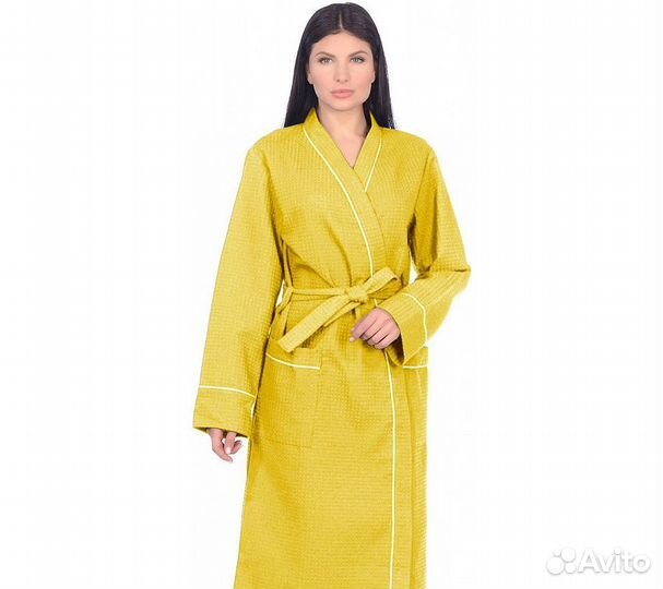 Халат вафельный Home One с кантом желтый 46
