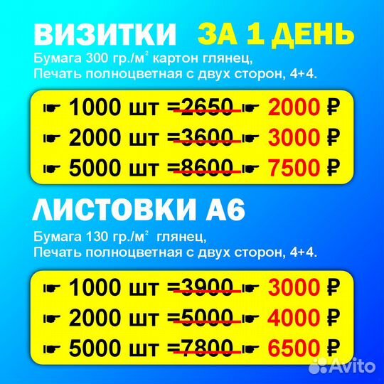 Визитки, буклеты, листовки за 1 день