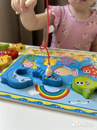 Магнитная рыбалка сортер деревянная игрушка