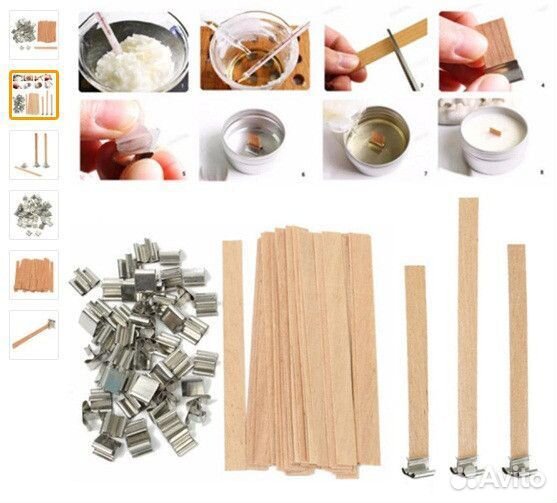 Фитиль деревянный с металлическим держателем,100шт