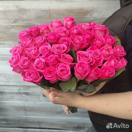 Букет розовых роз, Эквадор, 40см 35 шт