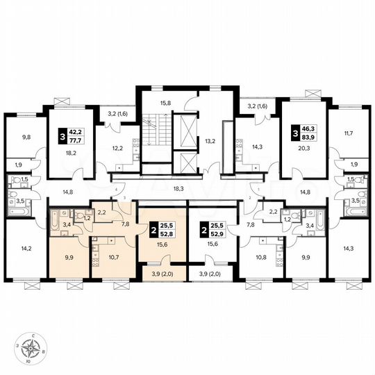 2-к. квартира, 52,8 м², 15/22 эт.