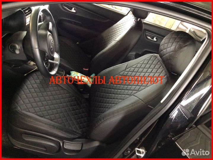 Чехлы Автопилот Kia Soul 3 из экокожи чёрные Ромб