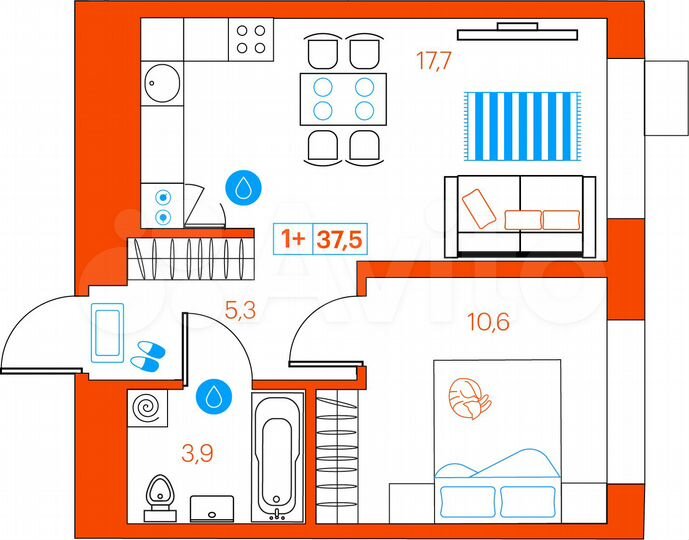 1-к. квартира, 37,5 м², 5/21 эт.