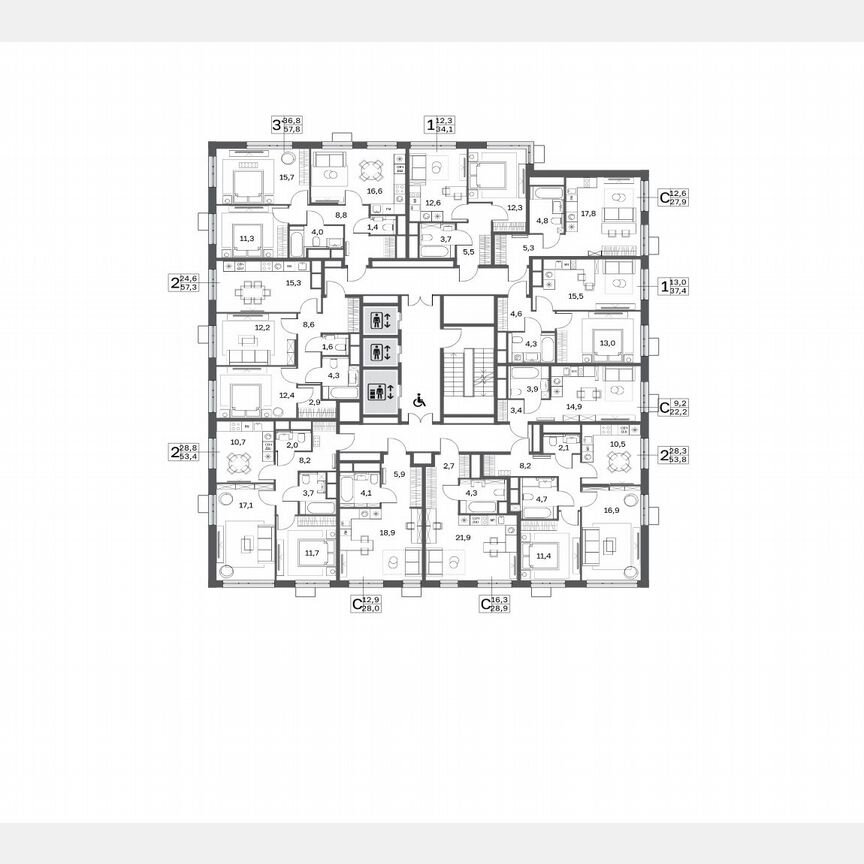 3-к. квартира, 59,4 м², 23/25 эт.