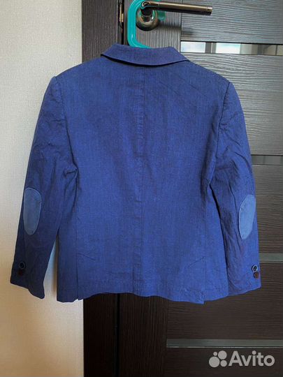 Пиджак на мальчика синий лен-х/б 128 рост
