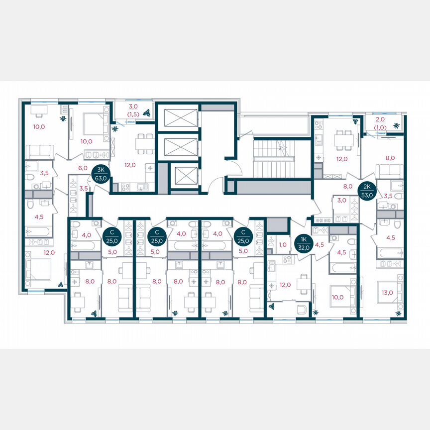 3-к. квартира, 63 м², 2/26 эт.