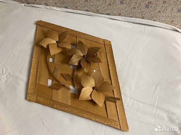 Панно из дерева СССР соломка Цветы