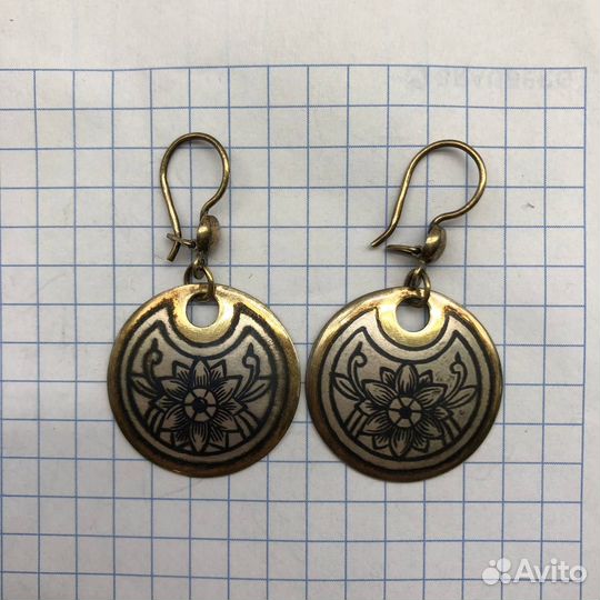 Серебряные серьги с позолотой, Северная Чернь