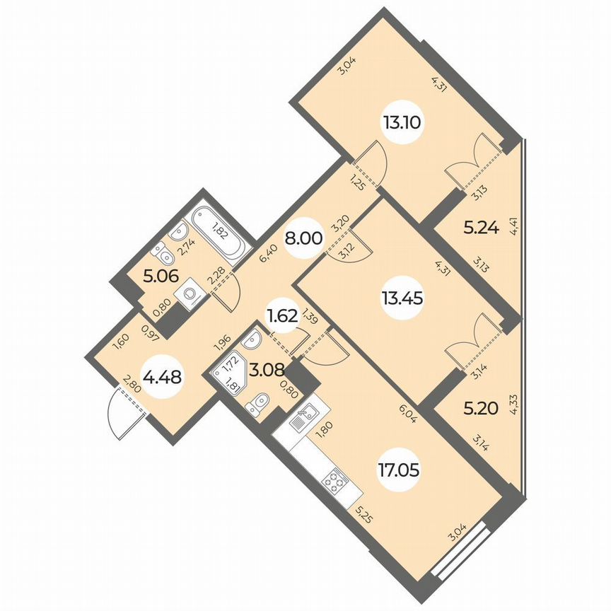 2-к. квартира, 71 м², 9/24 эт.