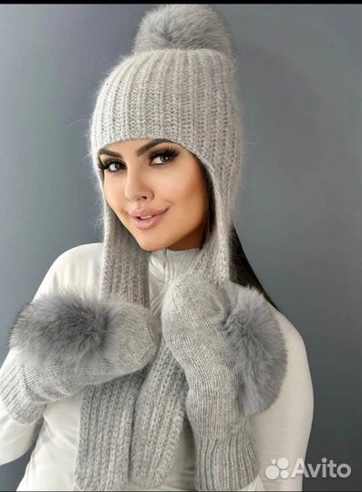 Шапка ушанка и варежки