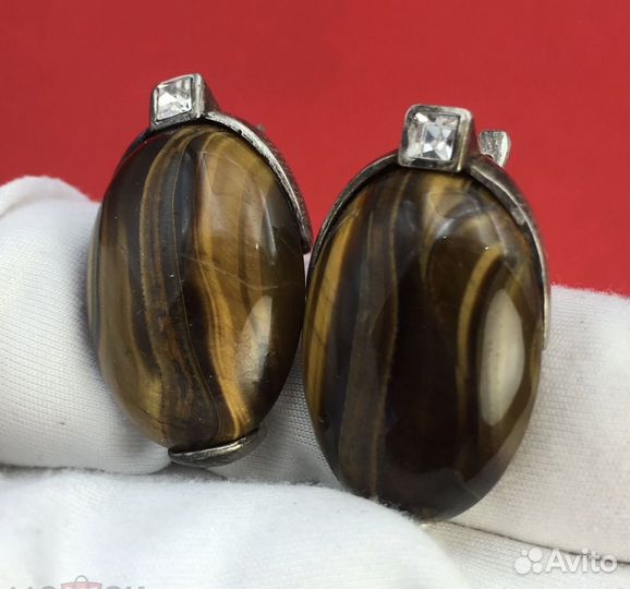 Серьги тигровый глаз винтаж