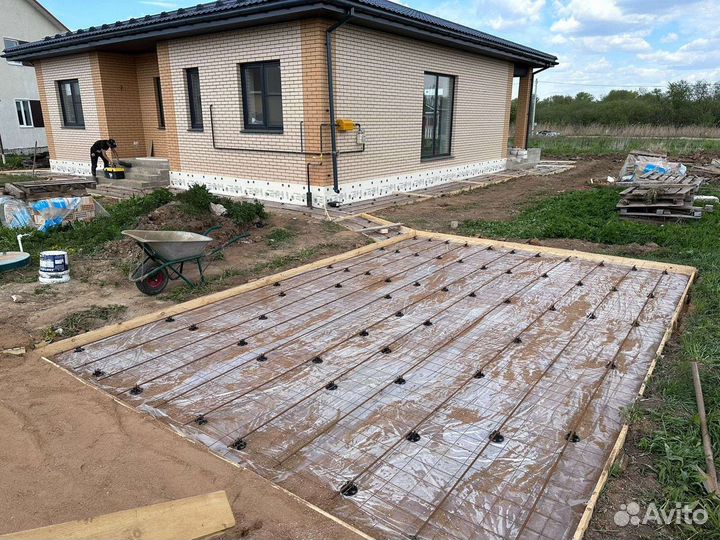 Бетонные отмостки, площадки, ливнёвки дренаж,газон