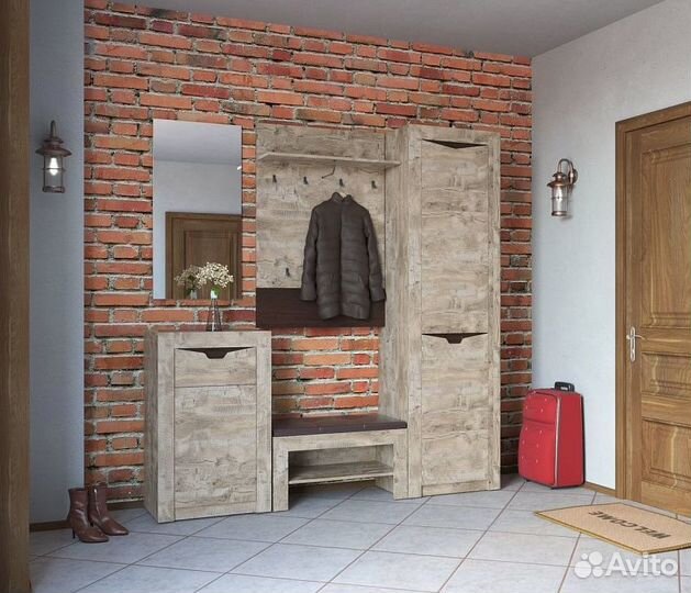 Хилтон Тумба вешалки+мягкий элемент Дуб юкон/Гранж