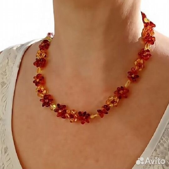Янтарные бусы Цветочные из натурального янтаря жен