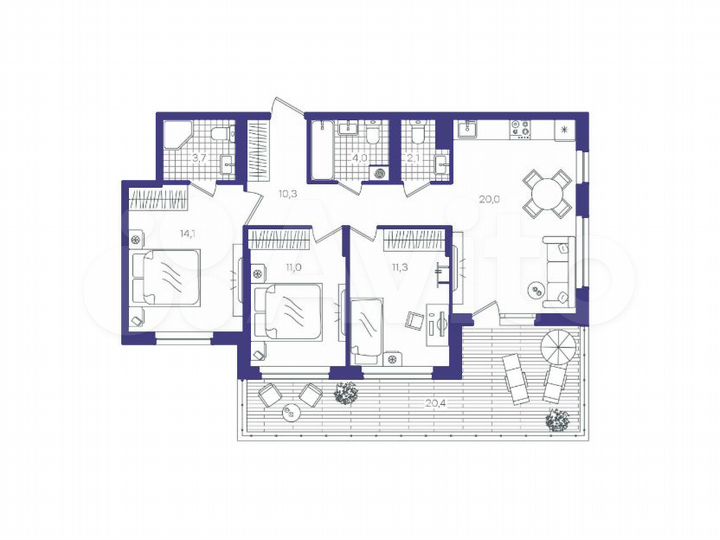 3-к. квартира, 96,9 м², 1/15 эт.