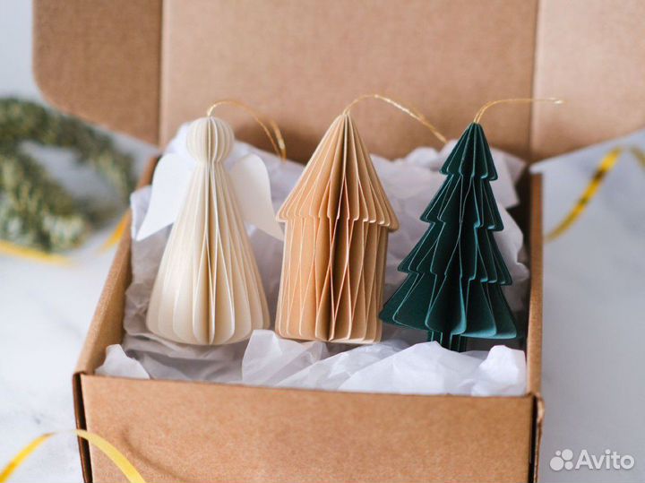 Новогодние игрушки набор из бумаги 3 шт