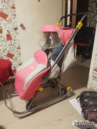Санки коляска с 4 колесами