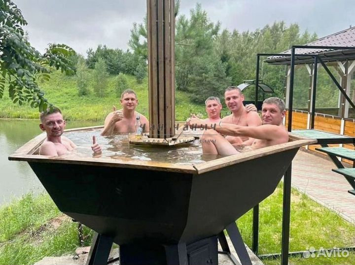 Банный чан из нержавеющей стали с лестницей из кедра