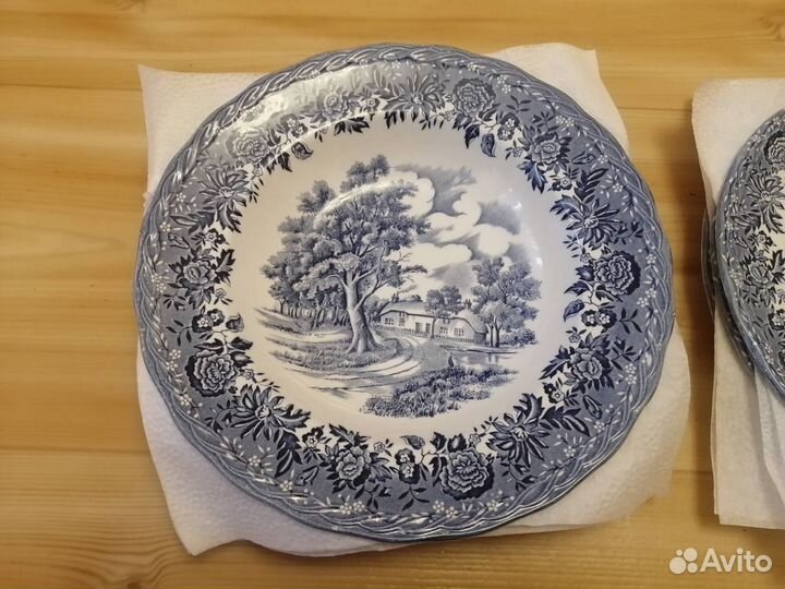 Тарелки синий Английский фаянс 7 штук