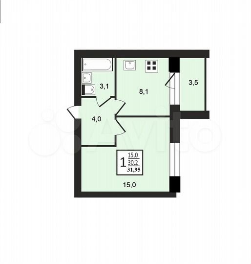 1-к. квартира, 32 м², 2/4 эт.