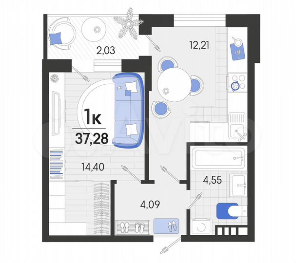 1-к. квартира, 37,3 м², 2/7 эт.