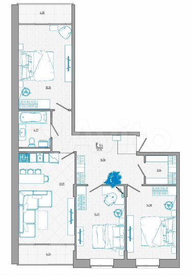 4-к. квартира, 102 м², 1/8 эт.