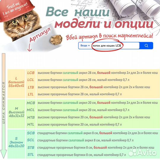 Высокий лоток для кошек MTB, прозрачный, 2л